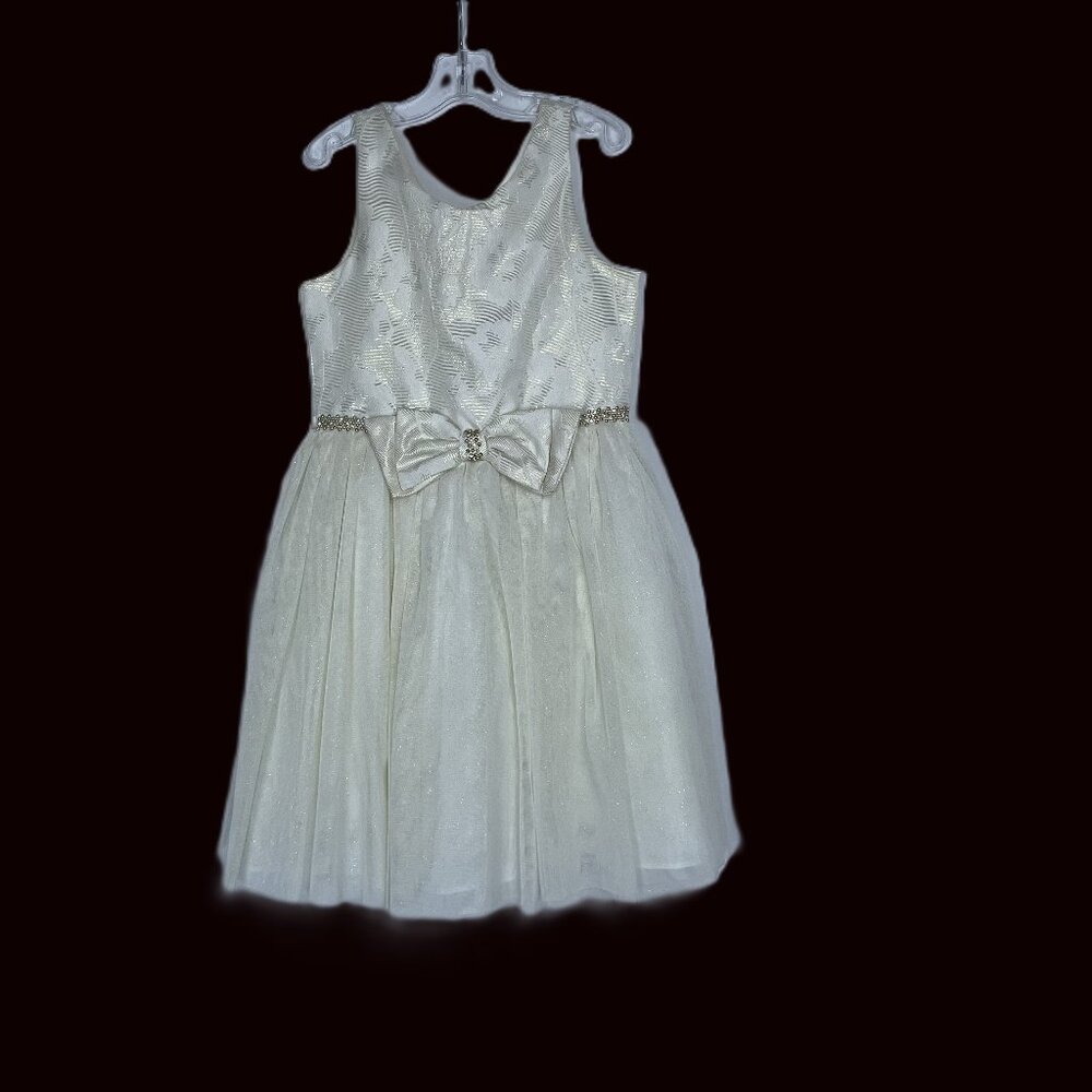 Sweet Heart Rose Girls Formal Dress Champagne Gold Sparkle Size 8 Damask Holiday
